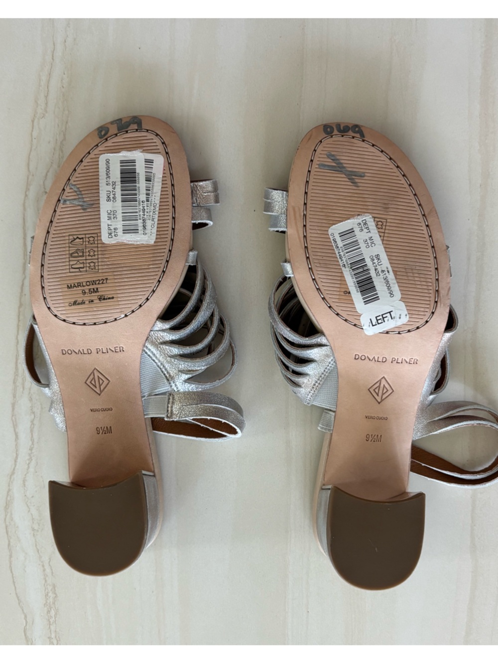 New Donald Pliner Marlow Sandal Strappy Leather 9.5 Silver - Picture 6 of 6